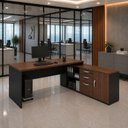 Ver imagem 1 de Mesa de Escritório Pedestal Presidente em L 170x160cm Executiva Tampo 30mm Armário Lateral 3 Gavetas