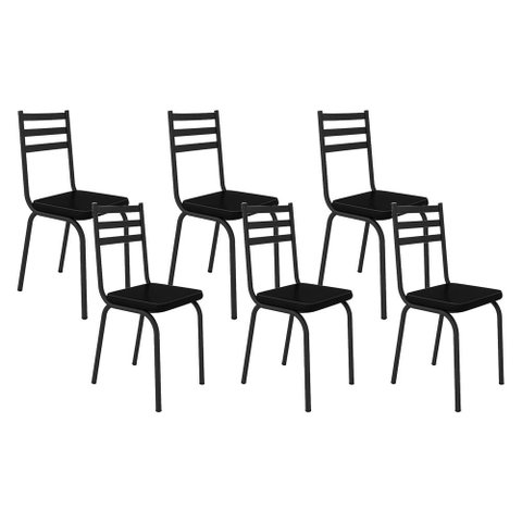 Kit com 06 Cadeiras 118 Preta Corino Preto Artefamol