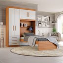 Ver imagem 2 de Guarda Roupa Solteiro Turim com Cama e Cabeceira Bau Freijo Off White Batrol