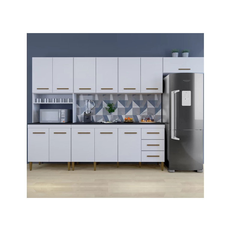 Cozinha Completa Atenas 12 Portas 3 Gavetas Kaiki Móveis - Branco Cozinha Completa Atenas 12 Portas 3 Gavetas Kaiki Móveis - Branco