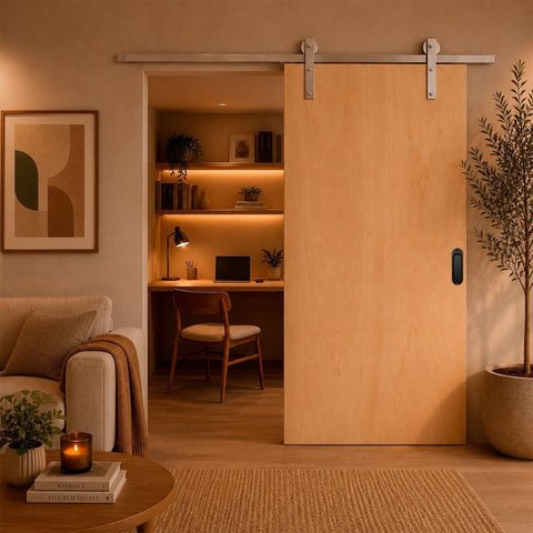 Porta Correr Lisa Mescla Trilho Aparente Concha 82x210cm Direito Marrom Rodam
