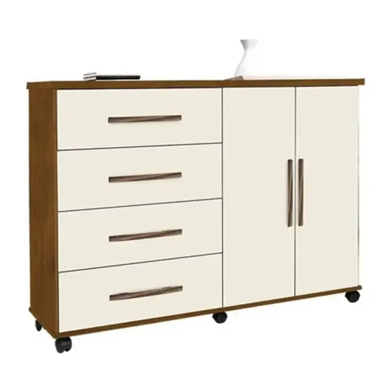 Cômoda Bali 4 Gavetas 2 Portas com Rodínhas Mel Perola - 1
