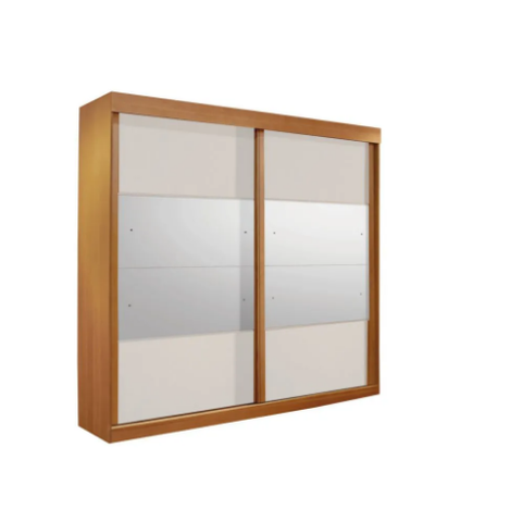Guarda Roupa Casal com Espelho 2 Portas de Correr 6 Gavetas 240cm Trancoso Cinamomo/Off White - Valverde