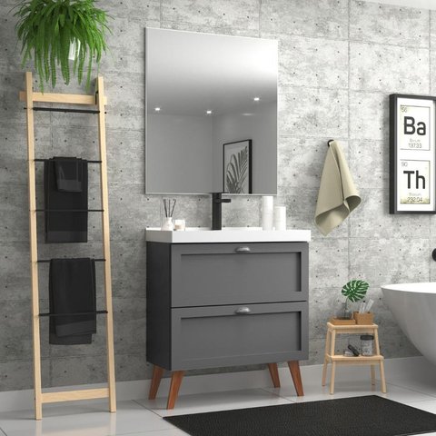 Gabinete para Banheiro com Cuba e Espelho 80cm Retro Mdf Milano - On Móveis Cor:grafite