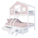 Ver imagem 3 de Beliche Casal/ Solteiro Casinha Dos Sonhos com Gavetas Kit Escada/ Escorregador Madeira Maciça Rosa