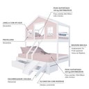 Ver imagem 4 de Beliche Casal/ Solteiro Casinha Dos Sonhos com Gavetas Kit Escada/ Escorregador Madeira Maciça Rosa