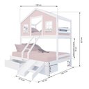 Ver imagem 2 de Beliche Casal/ Solteiro Casinha Dos Sonhos com Gavetas Kit Escada/ Escorregador Madeira Maciça Rosa