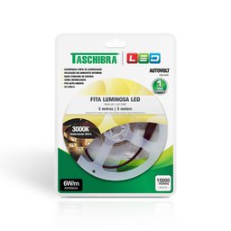 Fita de Led Taschibra com 5 metros 6W Bivolt 3000K Luz Amarela - 1