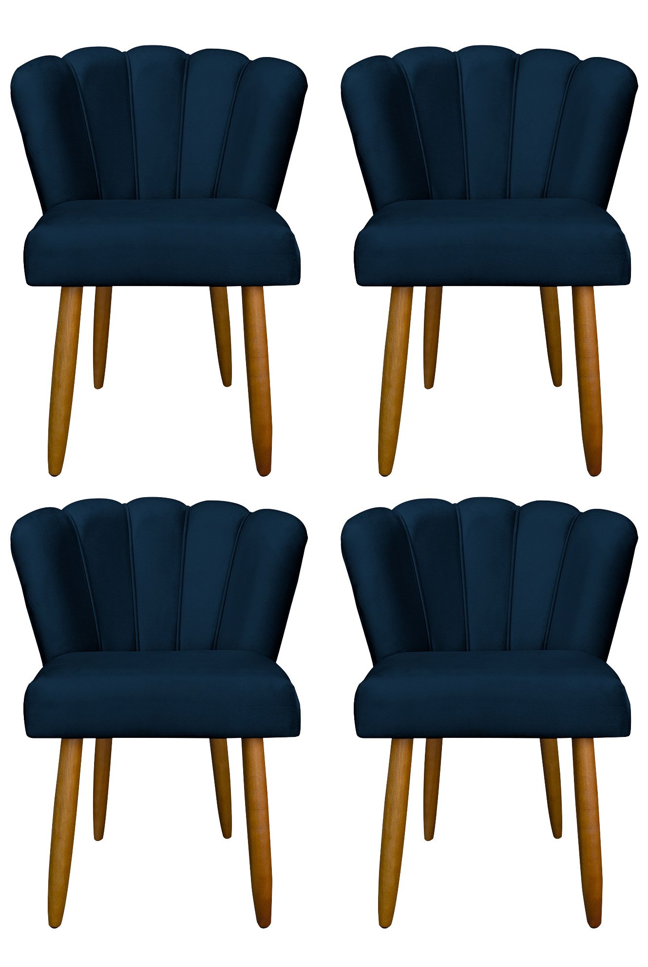 Kit 4 Cadeira para Mesa de Jantar Modelo Flor Veludo:azul Marinho - 1