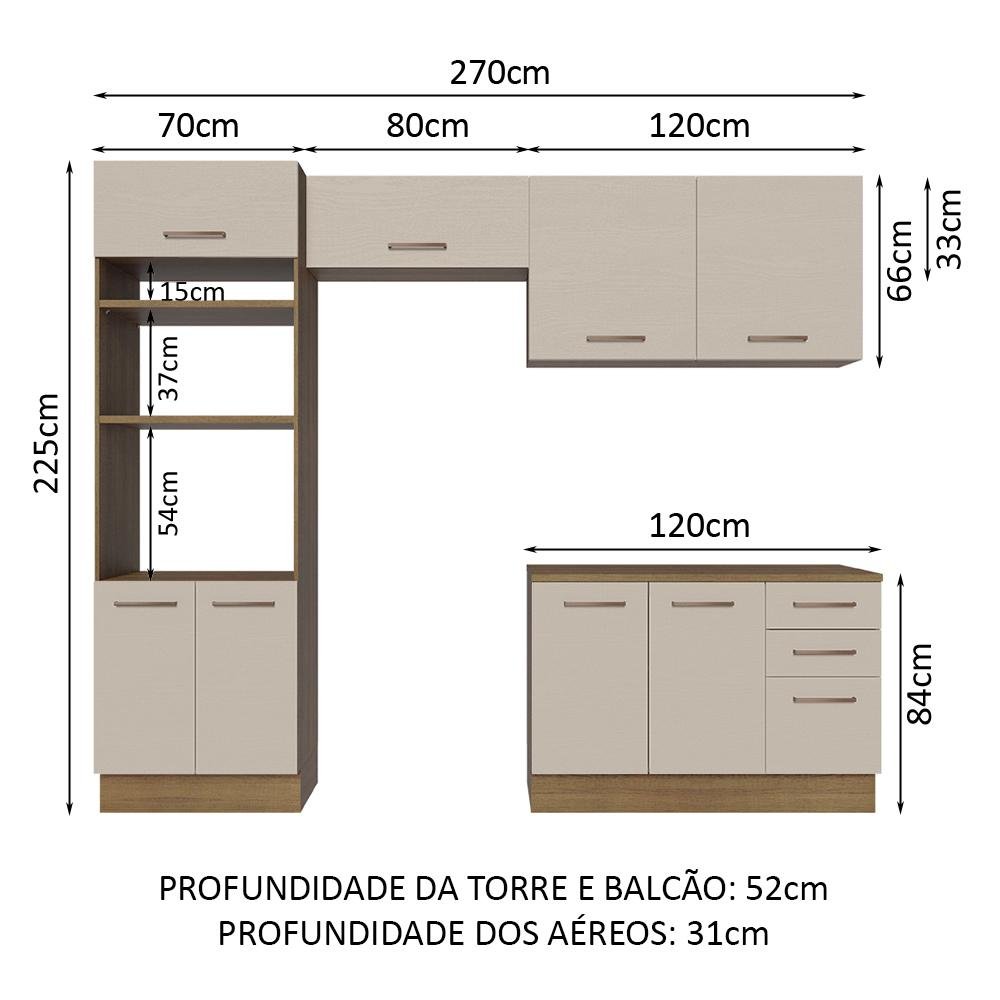 Armário de Cozinha Completa 270cm Rustic/crema Agata Madesa 07 - 4