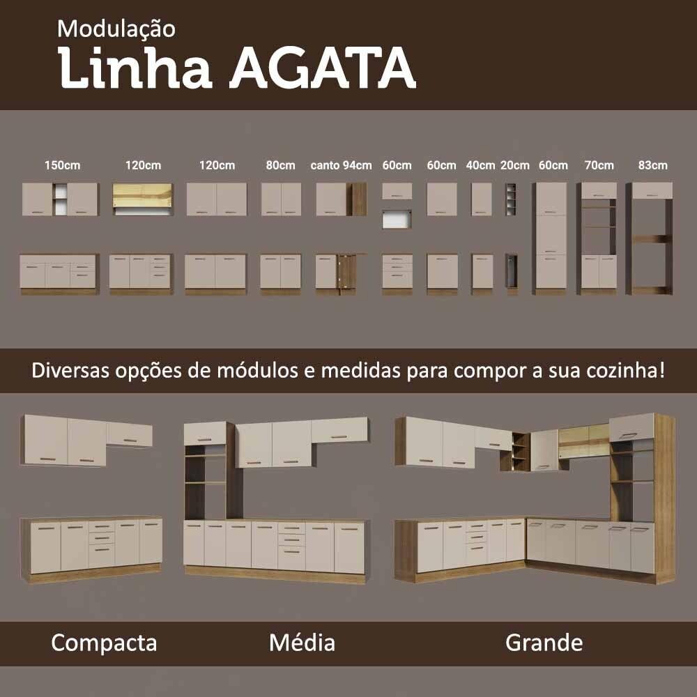 Armário de Cozinha Completa 270cm Rustic/crema Agata Madesa 07 - 11