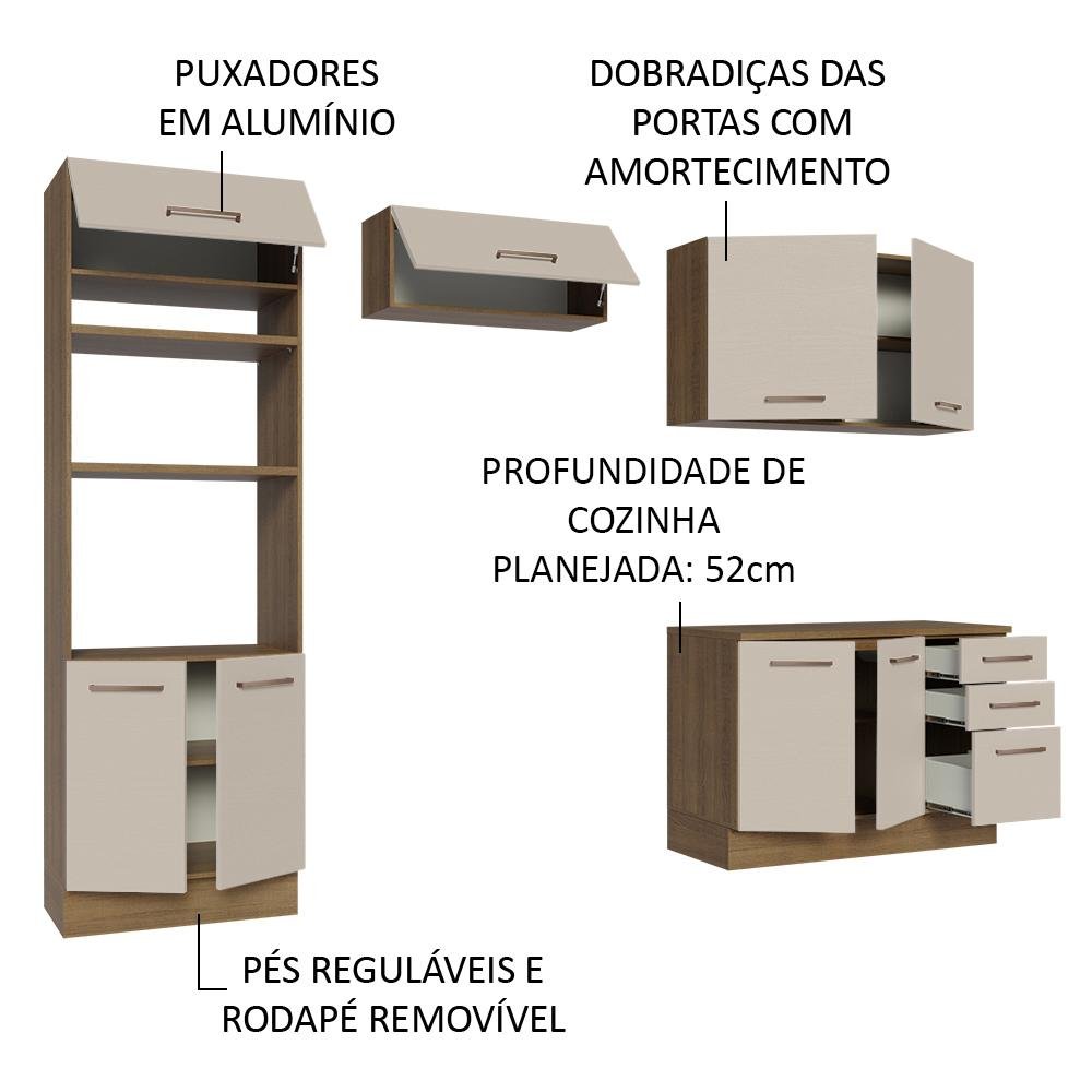 Armário de Cozinha Completa 270cm Rustic/crema Agata Madesa 07 - 5