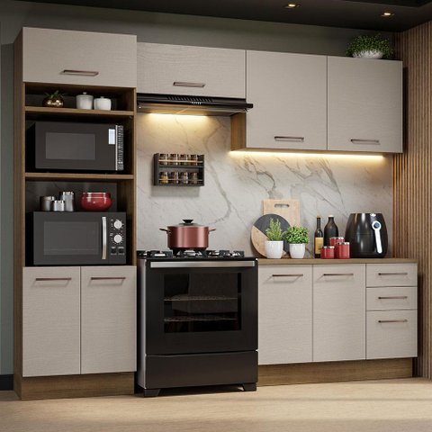 Armário de Cozinha Completa 270cm Rustic/crema Agata Madesa 07