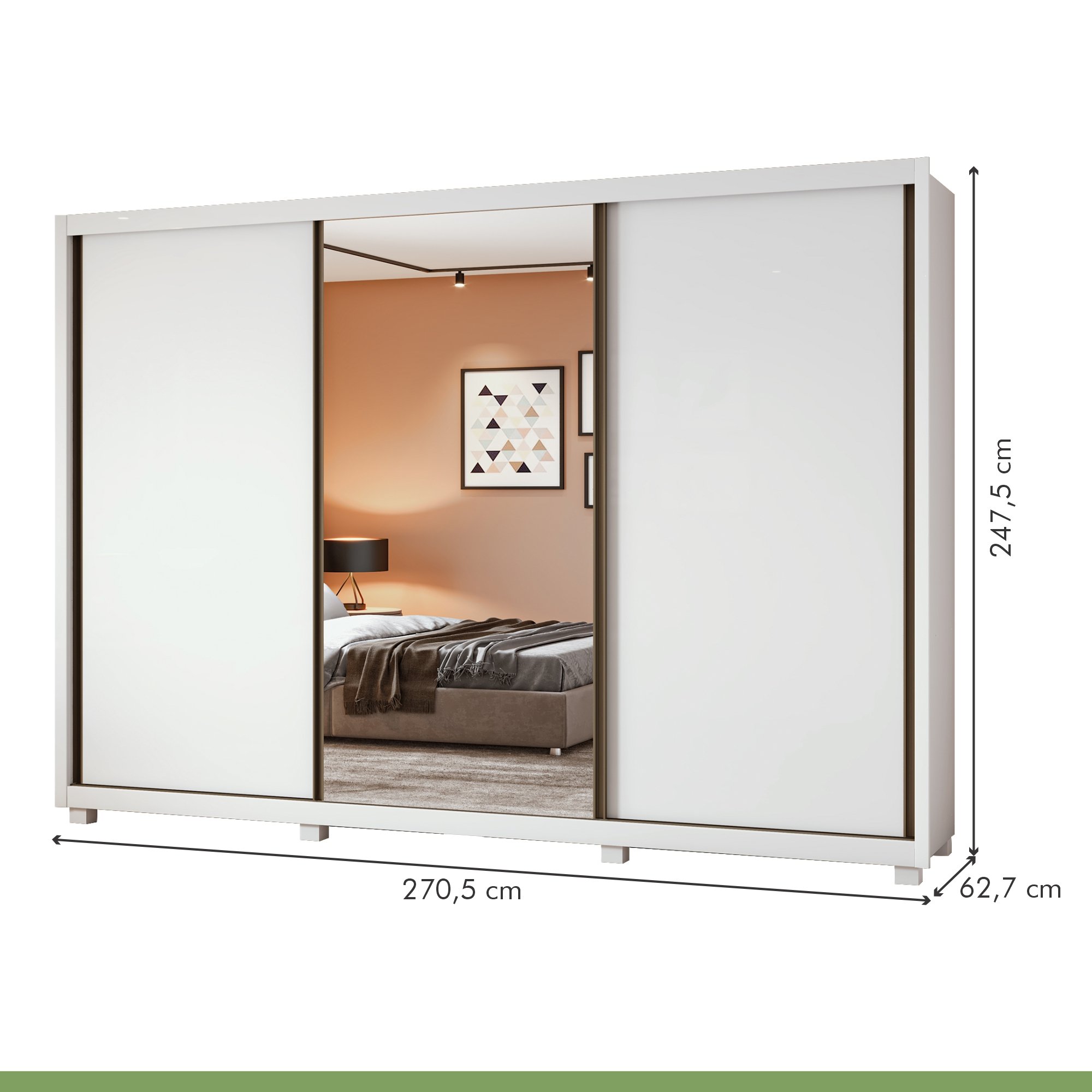 Guarda Roupa 3 Portas 6 Gavetas 1 Porta Glass com Pés Dante - 6