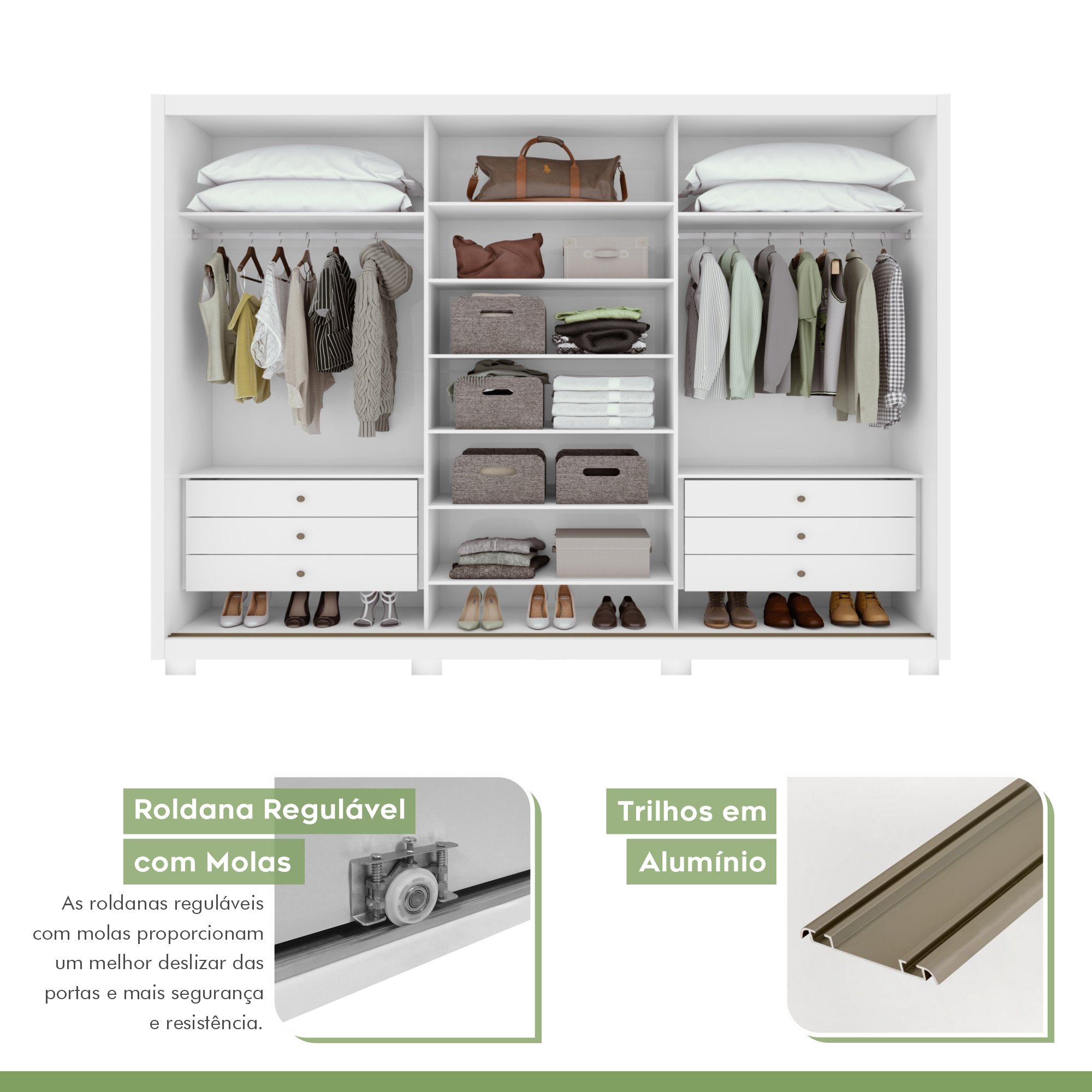 Guarda Roupa 3 Portas 6 Gavetas 1 Porta Glass com Pés Dante - 5