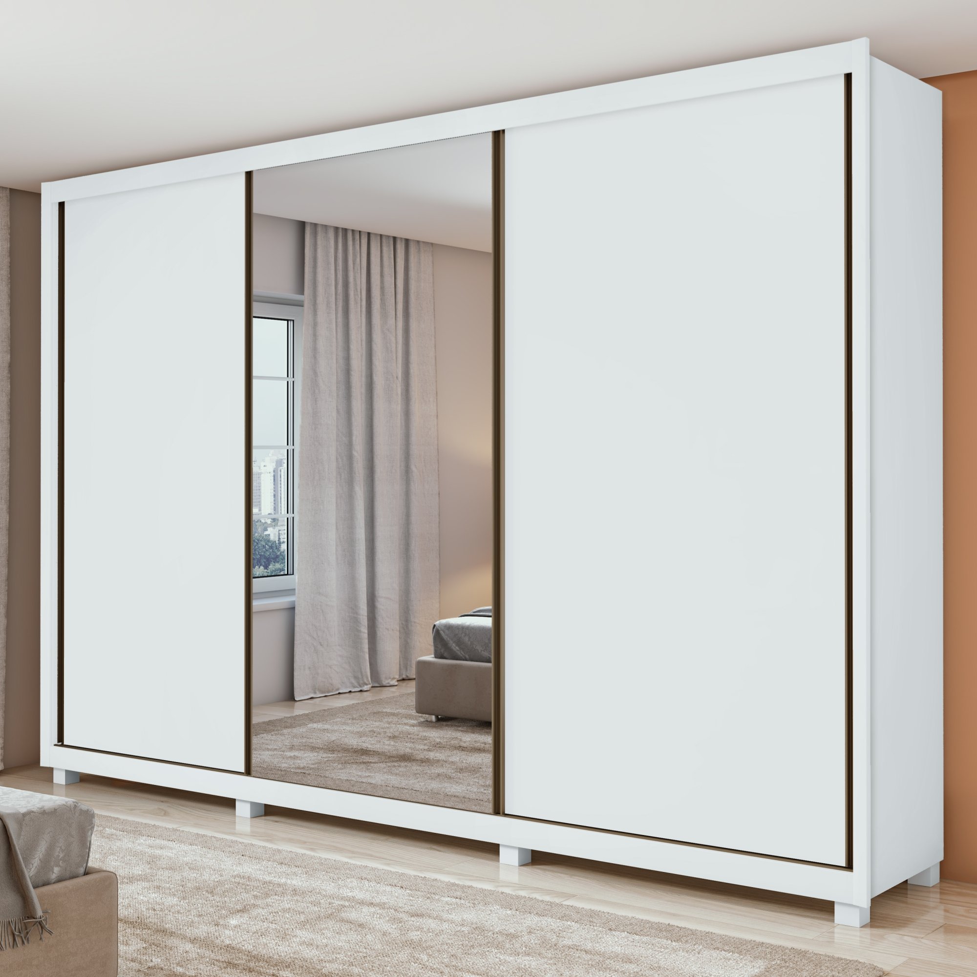 Guarda Roupa 3 Portas 6 Gavetas 1 Porta Glass com Pés Dante - 1