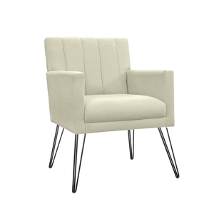 Poltrona Estofada para Quarto Closet com Pés de Ferro Cecília Suede Bege - Incasa Decor