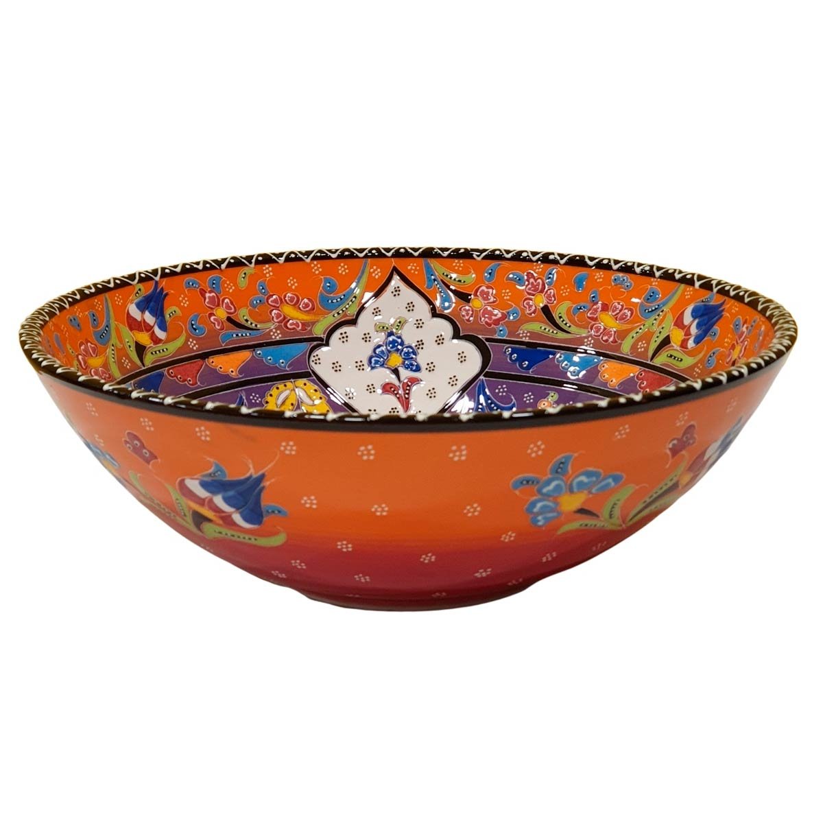 Centro de Mesa Turco Pintado de Cerâmica Laranja e Vermelho Estampado 30cm (Pinturas Diversas) - 2