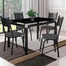 Conjunto De Mesa Com 4 Cadeiras Malva Tampo De Vidro 107cm SF Preto Fosco Assento Cinza Andorinha Ar - 1