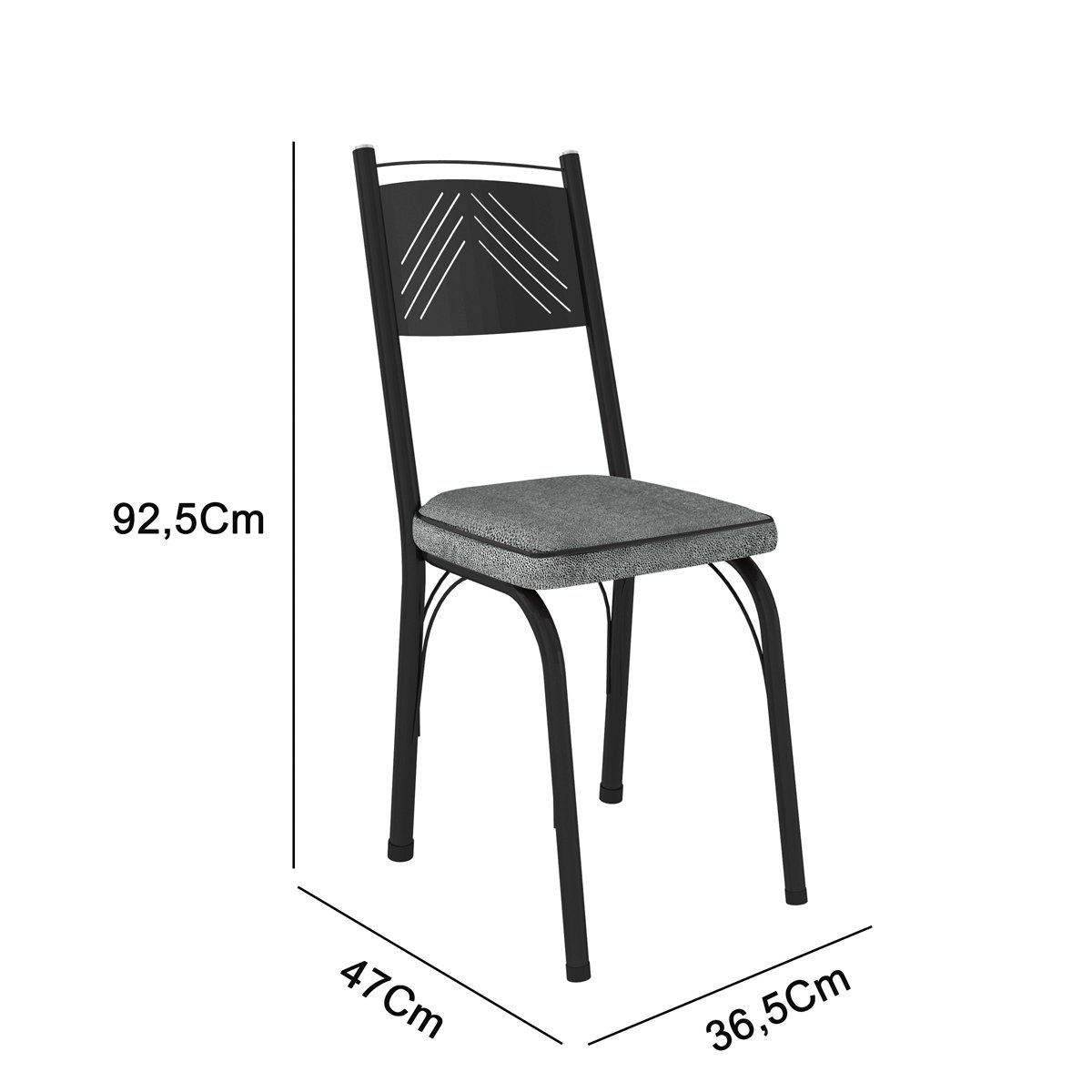 Conjunto De Mesa Com 4 Cadeiras Malva Tampo De Vidro 107cm SF Preto Fosco Assento Cinza Andorinha Ar - 4