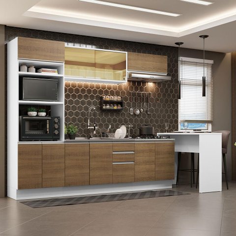 Armário de Cozinha Completa 315cm Branco/Rustic Glamy Madesa 01