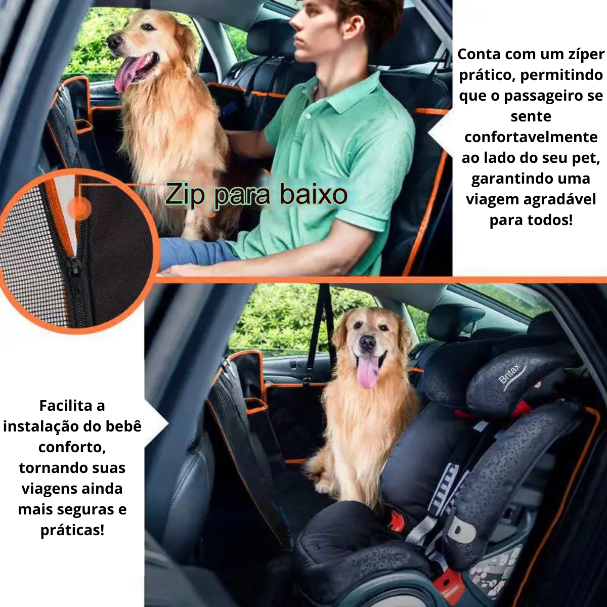 Capa Pet Protetora Banco Carro Traseiro Cão Gato Laranja - 4