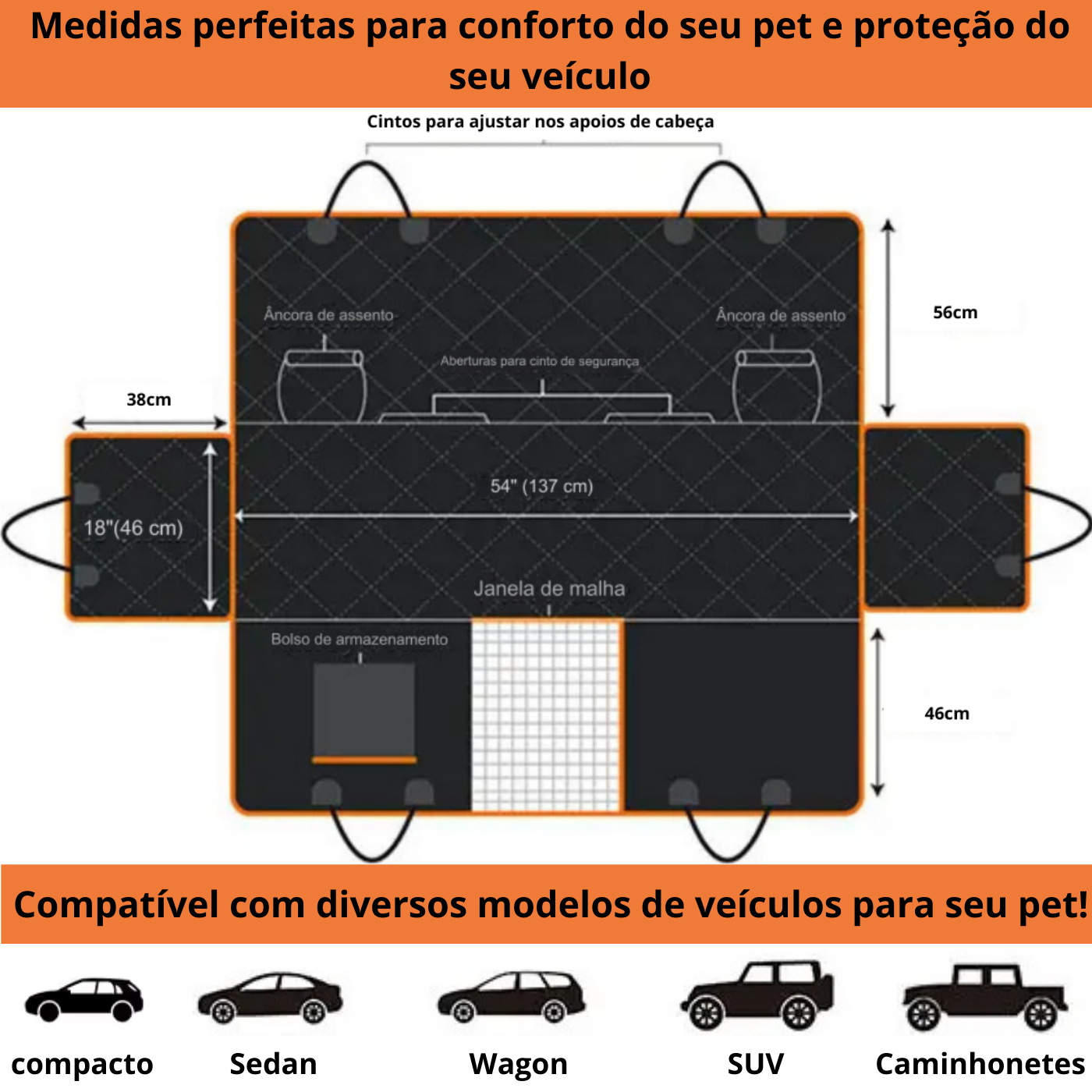 Capa Pet Protetora Banco Carro Traseiro Cão Gato Laranja - 6