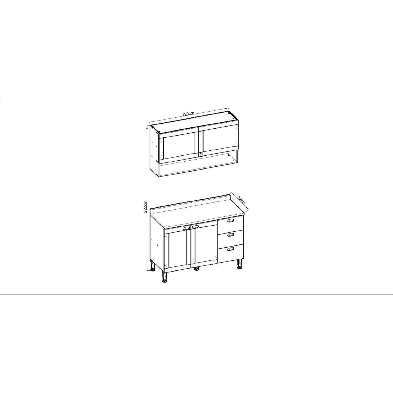 Cozinha Clássica Aéreo com Nicho 120cm Balcão 120cm e Tampo  - 4
