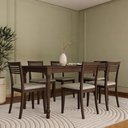 Ver imagem 4 de Mesa de Jantar 6 Lugares com 06 Cadeiras Madeira Maciça Estofada Lazuli F06 Linho Mescla Café -