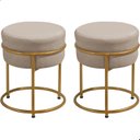 Ver imagem 1 de Kit 2 Puff Redondo Argola Levi Veludo Bege Base em Aço Dourado
