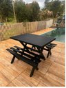 Ver imagem 1 de Mesa para Área Externa com 2 Bancos sem Encosto Madeira Maciça 120x80cm Kit Churrasco Preto