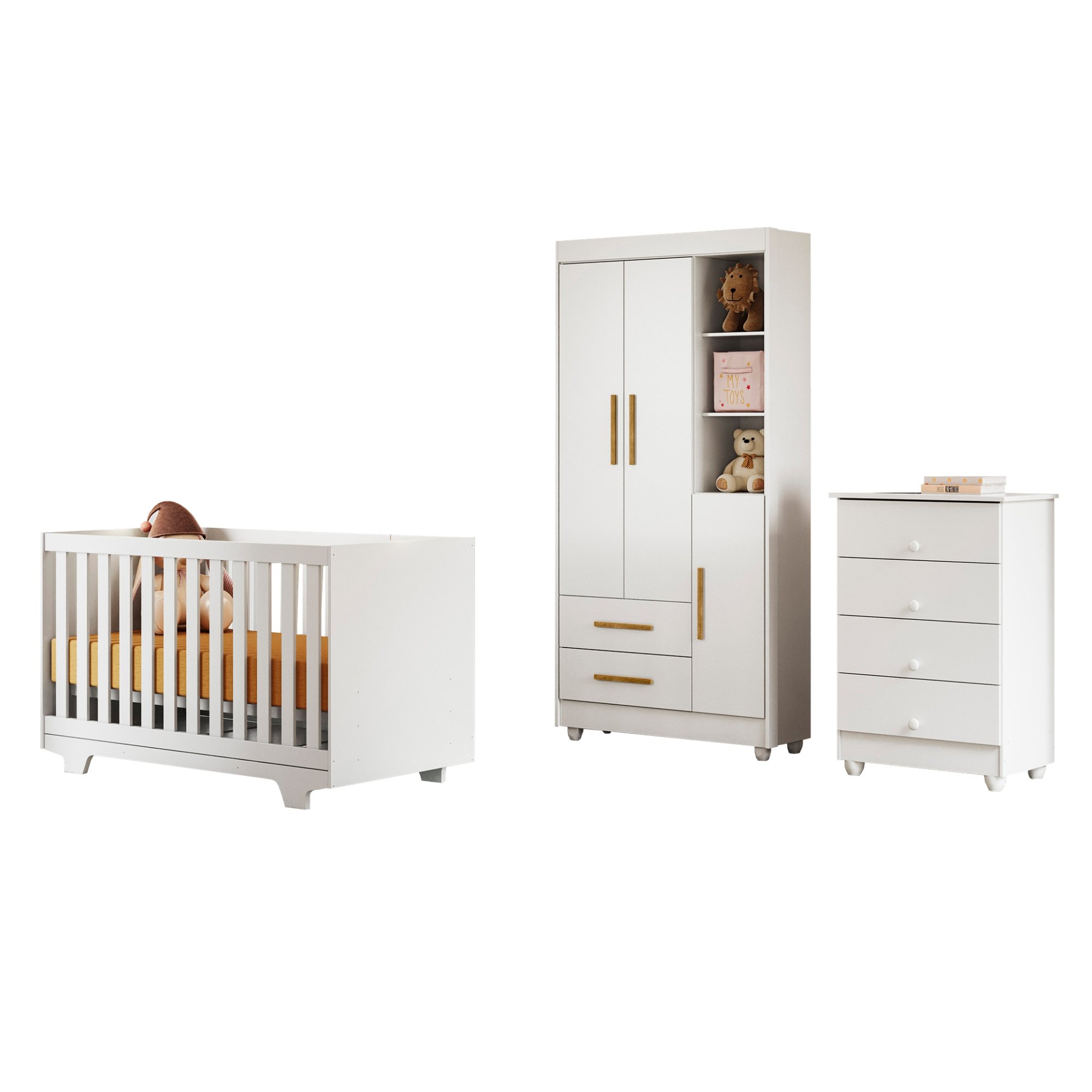 Quarto de Bebê Completo 100% MDF com Cômoda Berço e Guarda Roupa 1 MDF Nina - 17