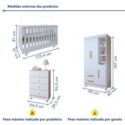 Quarto de Bebê Completo 100% MDF com Cômoda Berço e Guarda Roupa 1 MDF Nina - 15