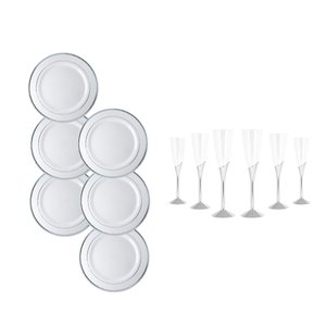 Kit Descartáveis para Comemorações Taça Champanhe e Prato Refeição 12 Peças Silverplastic