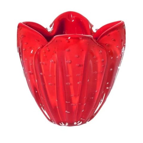 Cachepot Decoração Cristal Murano Vermelho Intenso Pp