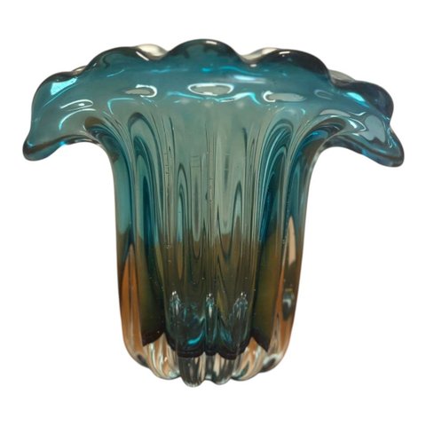 Vaso Tipo Murano de Vidro Azul g 18 x 15cm | Casa Del Grande