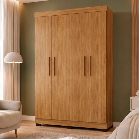 Quarto de Bebê Completo 100% MDF Cômoda Berço e Guarda Roupa Nina Branco/Amadeirado
