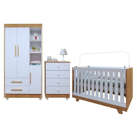 Quarto de Bebê Completo 100% MDF Cômoda Berço e Guarda Roupa Nina