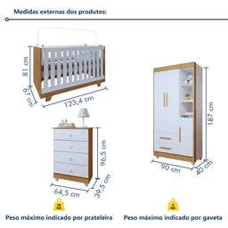 Quarto de Bebê Completo 100% MDF com Cômoda Berço e Guarda Roupa 1 MDF Nina - 16