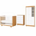 Ver imagem 3 de Quarto de Bebê Completo 100% MDF Cômoda Berço e Guarda Roupa Nina Branco/Amadeirado