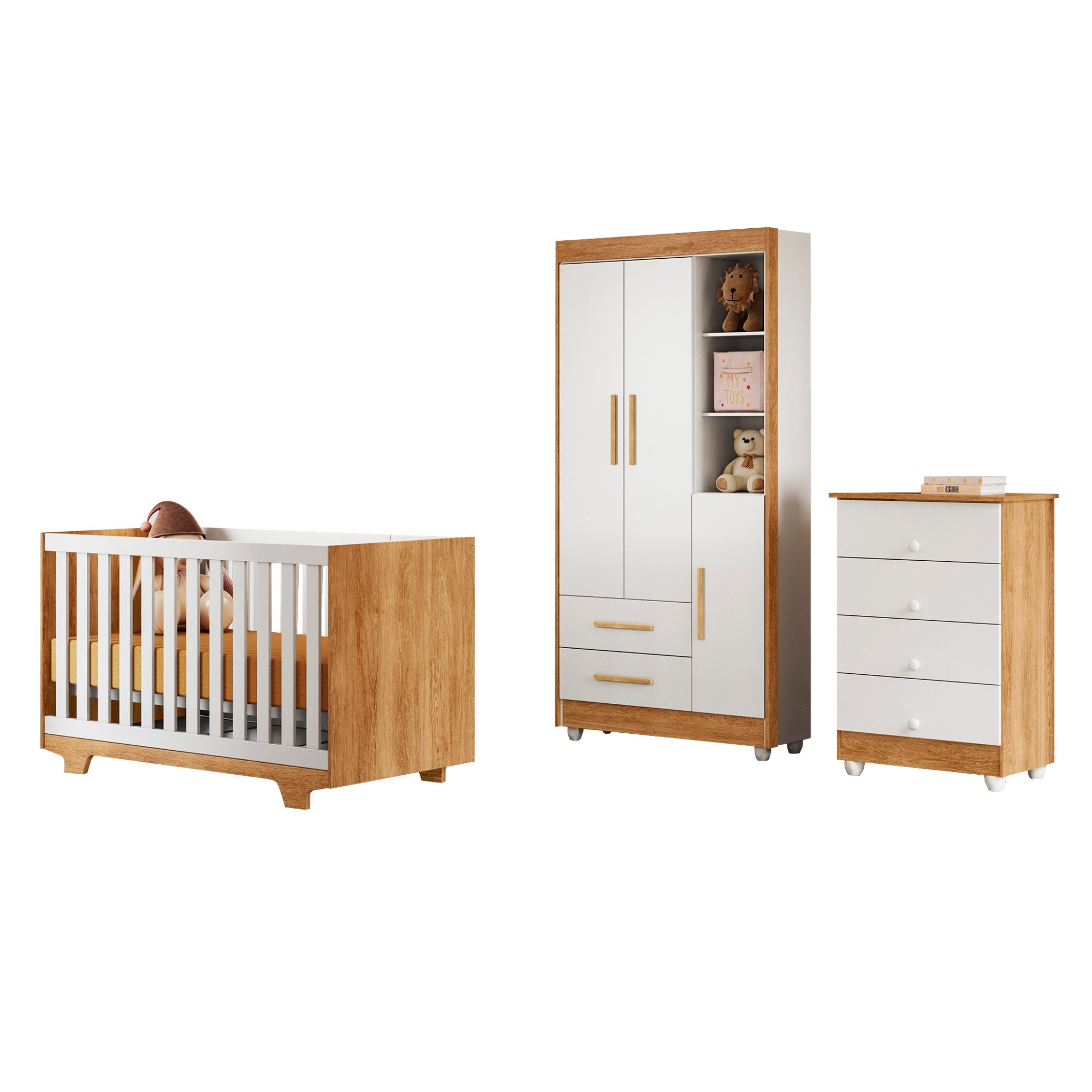 Quarto de Bebê Completo 100% MDF com Cômoda Berço e Guarda Roupa 1 MDF Nina - 17