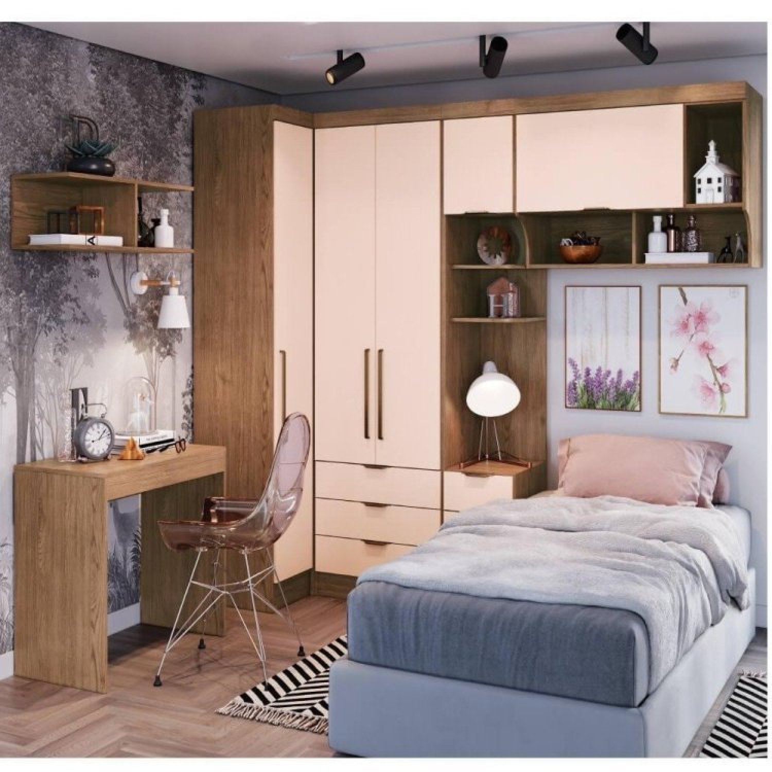 Quarto Modulado Solteiro Infinity com 5 Portas Móveis Castro - 1