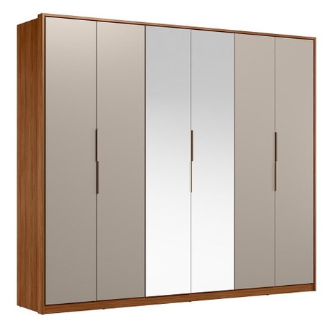 Guarda Roupa Casal Atrice 6 Portas Nogueira Touch/nude Prime Tx com 2 Espelhos - Demartêz