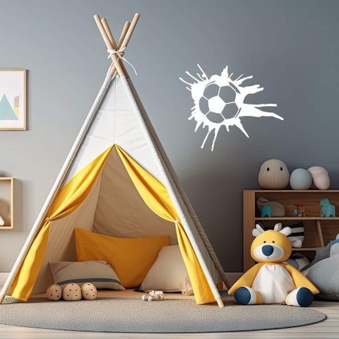Adesivo Bola de Futebol Decoração Quarto Menino Porta Kanto Store Adesivo de Parede Branco