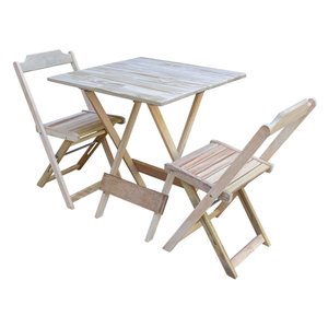 Conjunto de Mesa Dobrável com 2 Cadeiras de Madeira 70x70 - sem Pintura