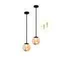 Ver imagem 1 de Kit 2 Pendente Preto Bancada Cozinha Cabeceira de Cama + Led Arevo Iluminação Jabuticaba VIDRO TRANS