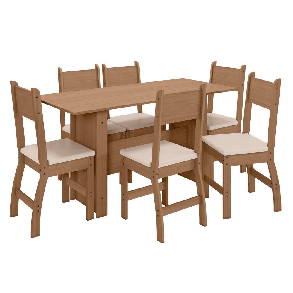 Conjunto de Mesa e 6 Cadeiras para Sala de Jantar Milano Fosco-Poliman - Carvalho / Savana - 2