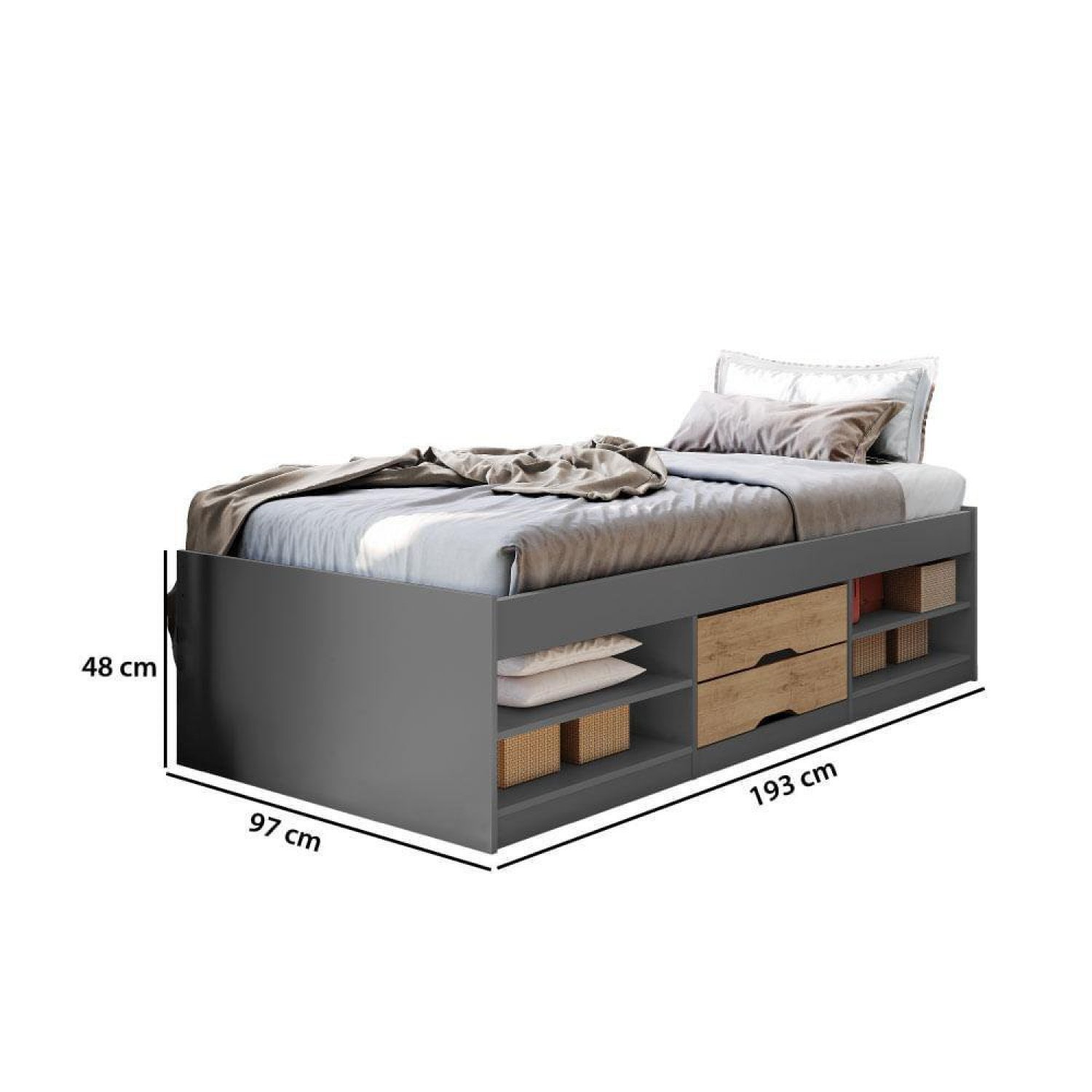 Cama Solteiro Multifuncional 2 Gavetas Kiara - 3