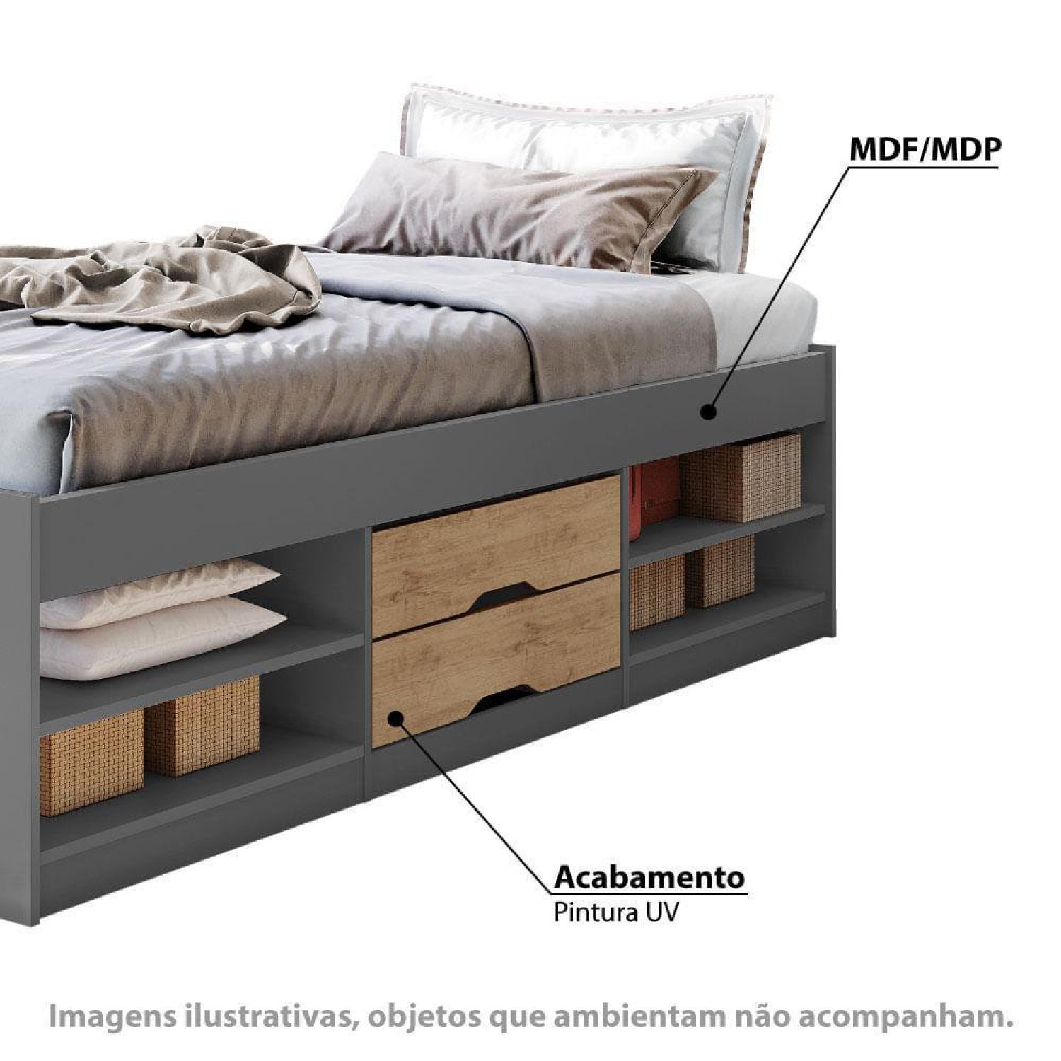 Cama Solteiro Multifuncional 2 Gavetas Kiara - 2