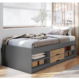 Cama Solteiro Multifuncional 2 Gavetas Kiara - 1 Cama Solteiro Multifuncional 2 Gavetas Kiara - 1